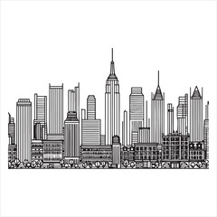single one line City silhouette on white background
