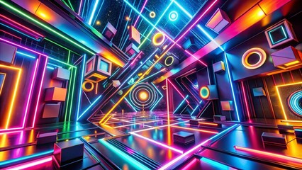Fototapeta premium Vibrant Neon Shapes in Abstract Design Creating a Dynamic and Eye-Catching Visual Experience