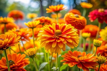 Obraz premium Vibrant Orange and Yellow Flowers in Bloom, Showcasing Nature's Beautiful Color Palette