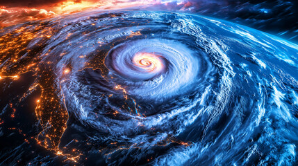 hurricane forecast earth map with wind force and storm and tsunami