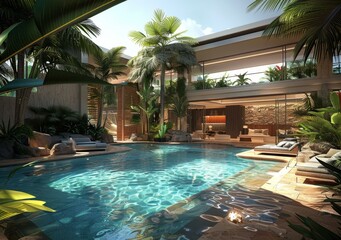 Fototapeta premium Tropical Paradise Poolside Luxury Home Design