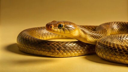 Obraz premium Close-up of coiled yellow snake on warm background.