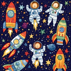 Fototapeta premium Playful Astronauts in Outer Space Scene