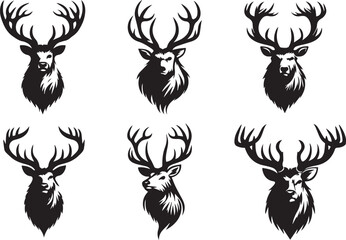 Deer head set. Black and white vector illustration for tattoo