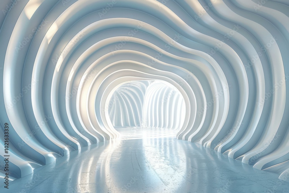 Sticker Futuristic tunnel with smooth white walls