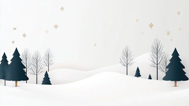 This delightful banner showcases a minimalist Christmas tree forest design filled with cute, hand-drawn trees and snowflakes, perfect for holiday-themed decor