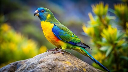 Fototapeta premium Vibrant Rock Parrot in Natural Habitat: A Colorful Avian Beauty Captured in Stunning Detail for Nature Lovers and