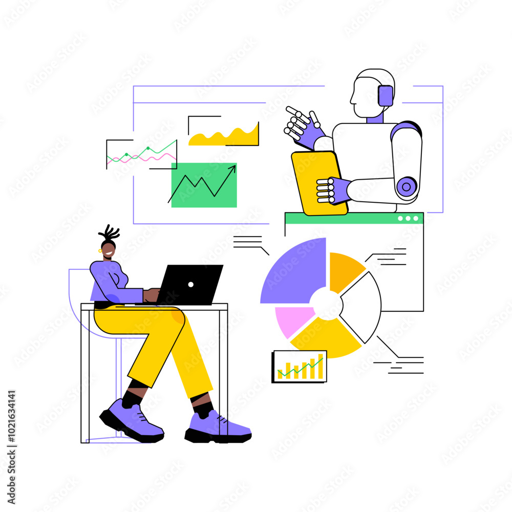 Poster ai-powered advanced data processing abstract concept vector illustration.