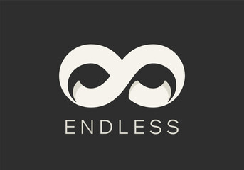 Abstract Vector Limitless Infinite Symbol Logo Template. Infinity Loop Minimalist Sign on a Dark Background. Endless Eight Shape Mobius Ribbon Emblem Concept Negative Space Illustration. Isolated