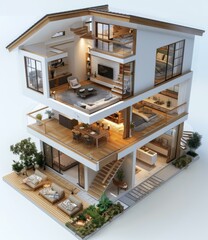 Modern Two-Story House Design Interior Illustration