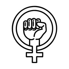 Feminist fist icon with a bold black outline, featuring a raised clenched fist inside the female gender symbol, representing strength, empowerment, and the feminist movement, perfect for activism.
