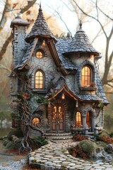 Enchanted Miniature Stone Cottage in a Fairy Tale Forest