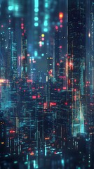 Fototapeta premium A futuristic city skyline with glowing digital connections, representing the integration of smart technology in urban life