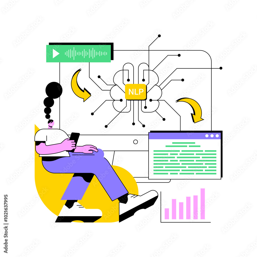 Poster text data analysis with nlp abstract concept vector illustration.