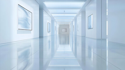 Obraz premium Minimalist White Gallery Corridor with Artwork Illustration