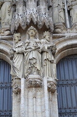 Elaborate Stone Sculptures of Saints on a Gothic Cathedral in Brussels
