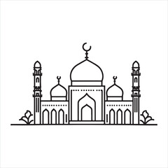 single one line Muslim Mosque silhouette on white background
