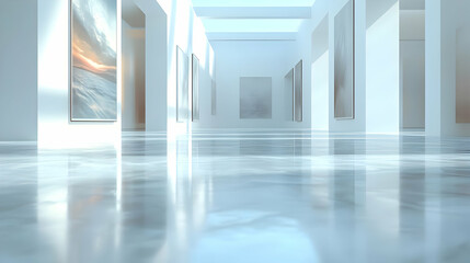 White Gallery Interior 3D Illustration