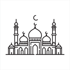 single one line Muslim Mosque silhouette on white background
