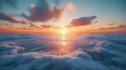 Seascape Sunset with Pink Clouds Illustration