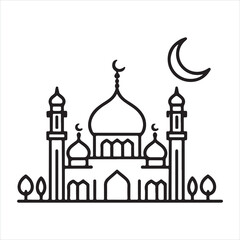 single one line Muslim Mosque silhouette on white background
