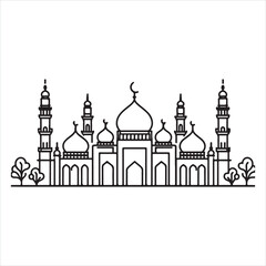single one line Muslim Mosque silhouette on white background
