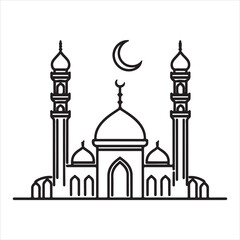 single one line Muslim Mosque silhouette on white background
