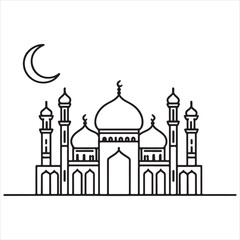 single one line Muslim Mosque silhouette on white background
