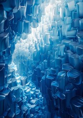 Blue translucent rough crystal cave