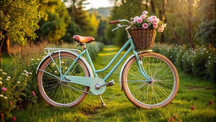 Fototapeta premium Vintage Women's Bicycle with a Classic Design Perfect for Scenic Rides and Outdoor Adventures