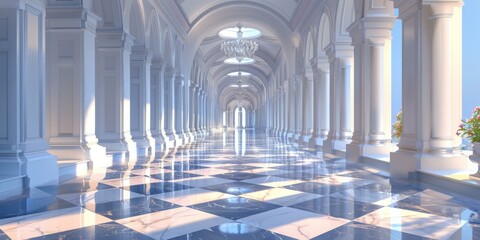 Elegant Pastel Palace Corridor Illustration