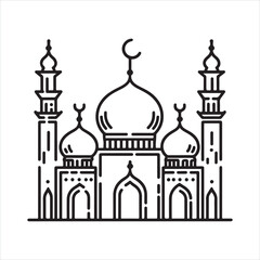 single one line Muslim Mosque silhouette on white background
