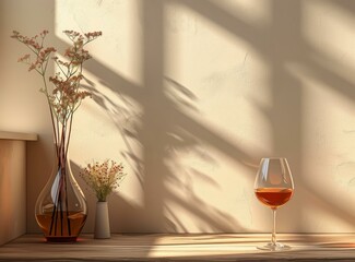 Elegant Still Life with Flowers and Wine Glass