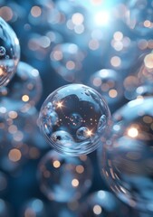 Blue Abstract Background with Glowing Bubbles