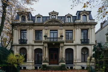 Fototapeta premium Ornate french manor house displaying elements of neoclassical architecture with autumn colors