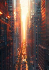 Obraz premium Urban Sunset Cityscape with Traffic