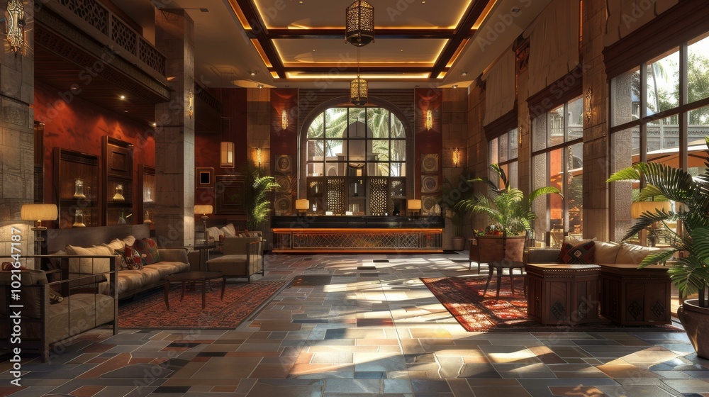 Wall mural Luxury Hotel Lobby Interior Design Illustration