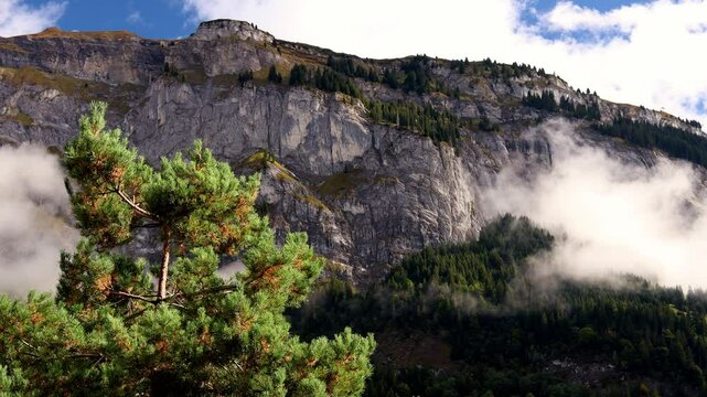 the pinut rock wall behind flims switzerland 4k 25fps video