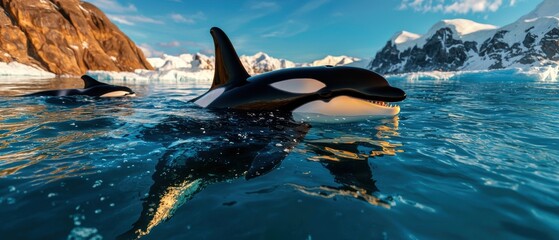 Fototapeta premium Stunning Scene of Orcas Swimming in Arctic Waters