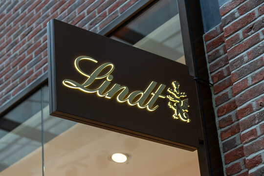 Utrecht the Netherlands. 4 February 2023. Lindt shop sign. Some of our most popular chocolate creations.