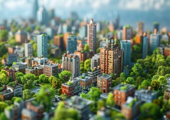 Fototapeta premium Miniature Cityscape with Lush Green Spaces