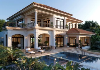 Fototapeta premium Luxury Villa Exterior Design with Pool