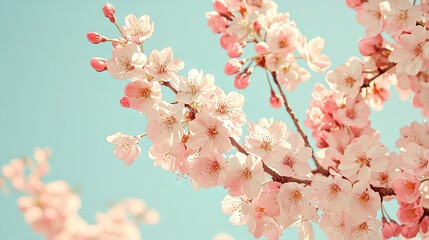  A blooming cherry tree in front of a blue sky