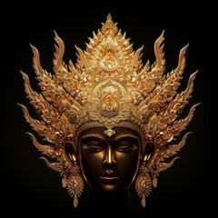 Golden headdress with dark skin woman face