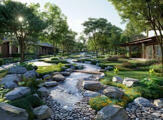 Tranquil Garden Landscape Design with Water Feature