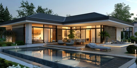 Fototapeta premium Modern Villa with Pool and Patio Design