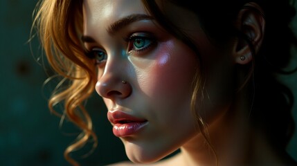 Moody Close-Up Portrait of a Pensive Woman in Dramatic Soft Lighting