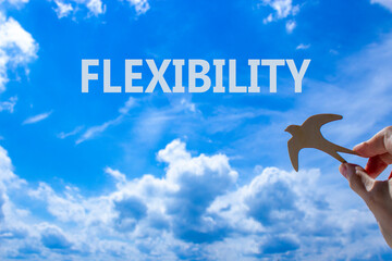 Flexibility symbol. Concept word Flexibility on beautiful blue sky. Beautiful blue sky and clouds...