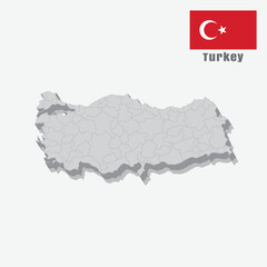 3D map of Turkey with separated sections on a white background