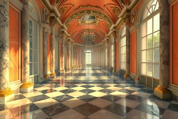 Obraz premium Grand Palace Corridor in Sunlight